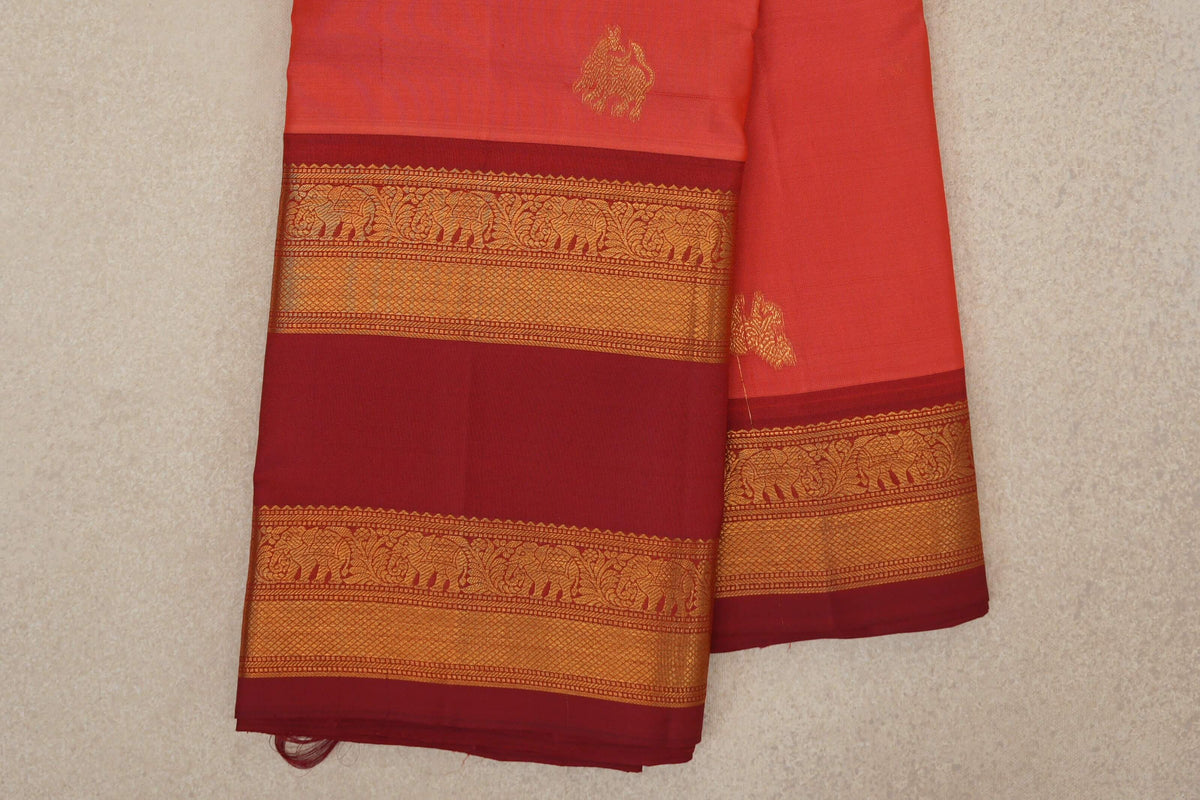 Peach Pink Light Weight Kanjivaram Silk Saree border