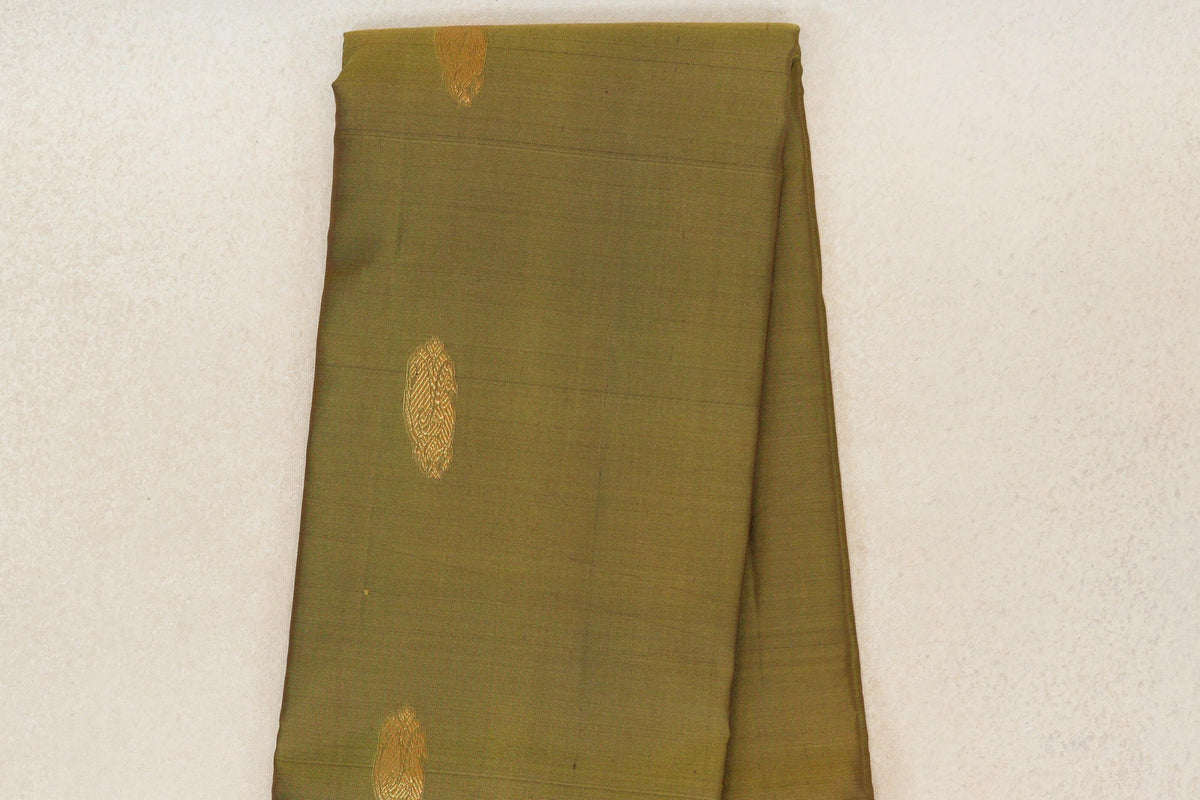 Olive Green with Deep Plum Brown with Dark Green Selvedge Rettai Pettu Borders Light Weight Kanjivaram Silk Saree body