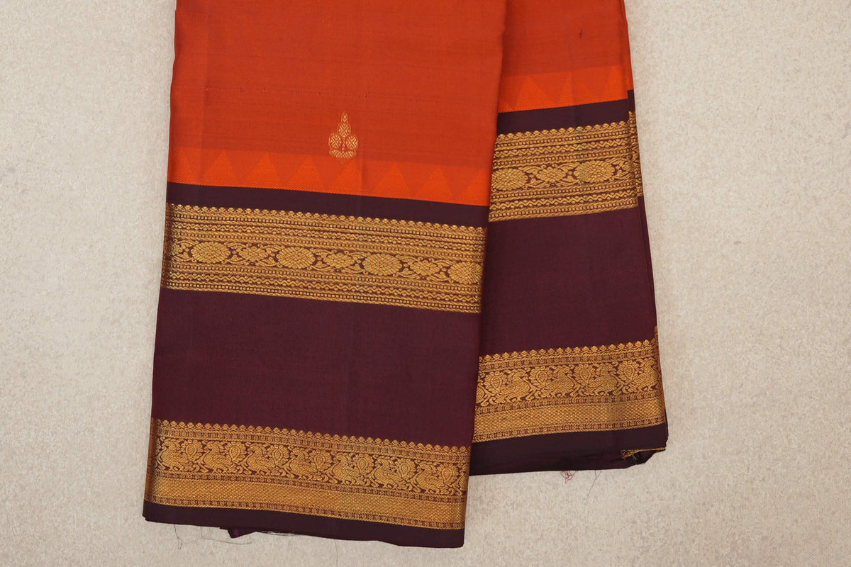 Rust Orange Light Weight Kanjivaram Silk Saree border