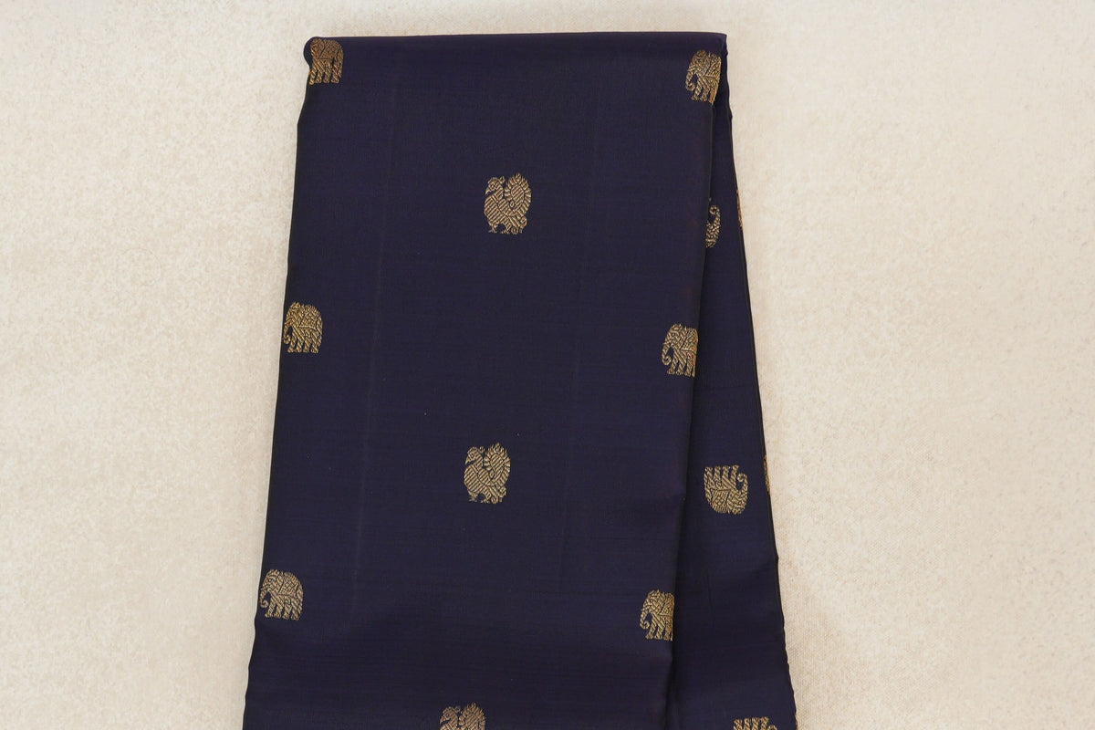 Deep Navy Blue with Bright Orange Borders Vintage Kanjivaram Silk Saree  body