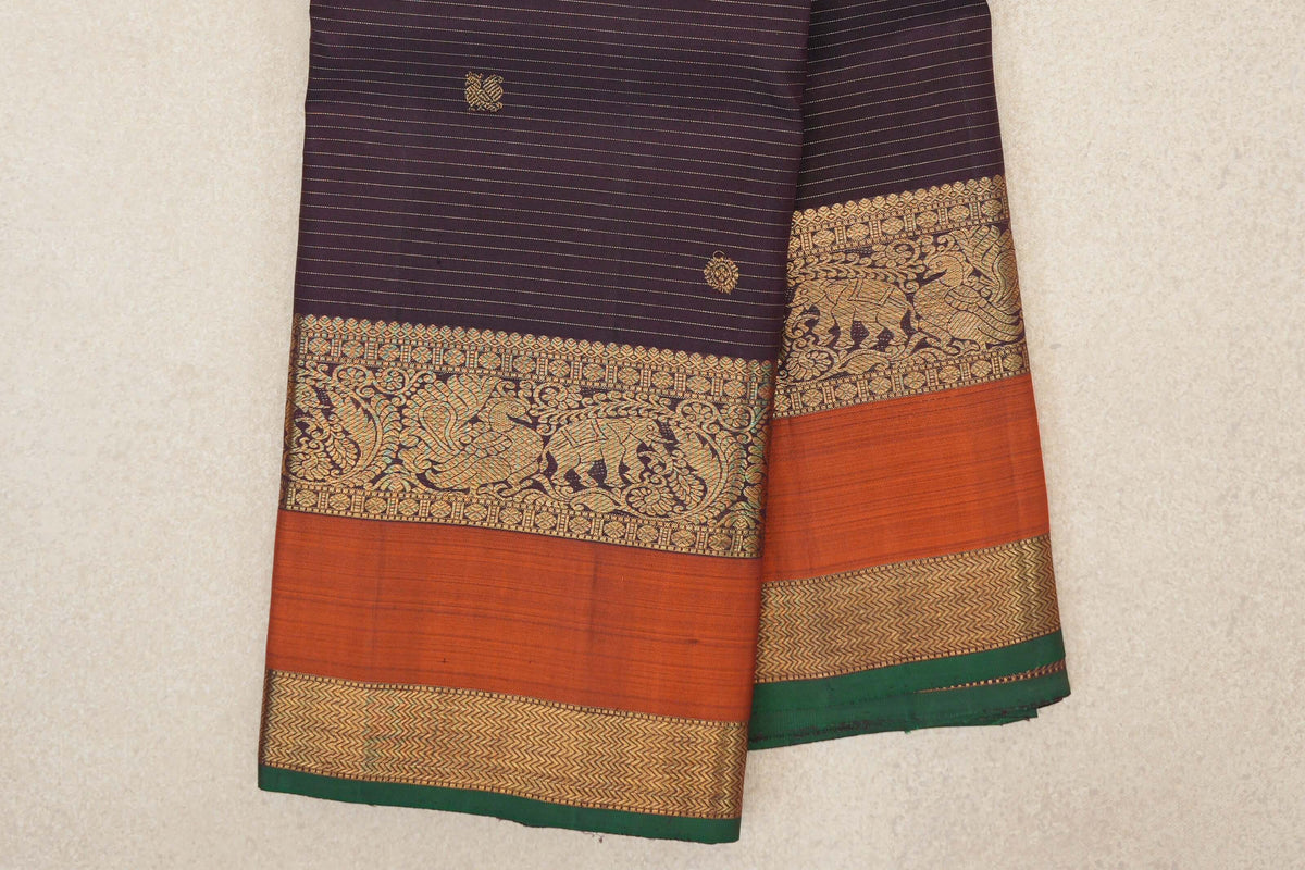 Deep Plum Vaira Oosi Vintage Kanjivaram Silk Saree boder