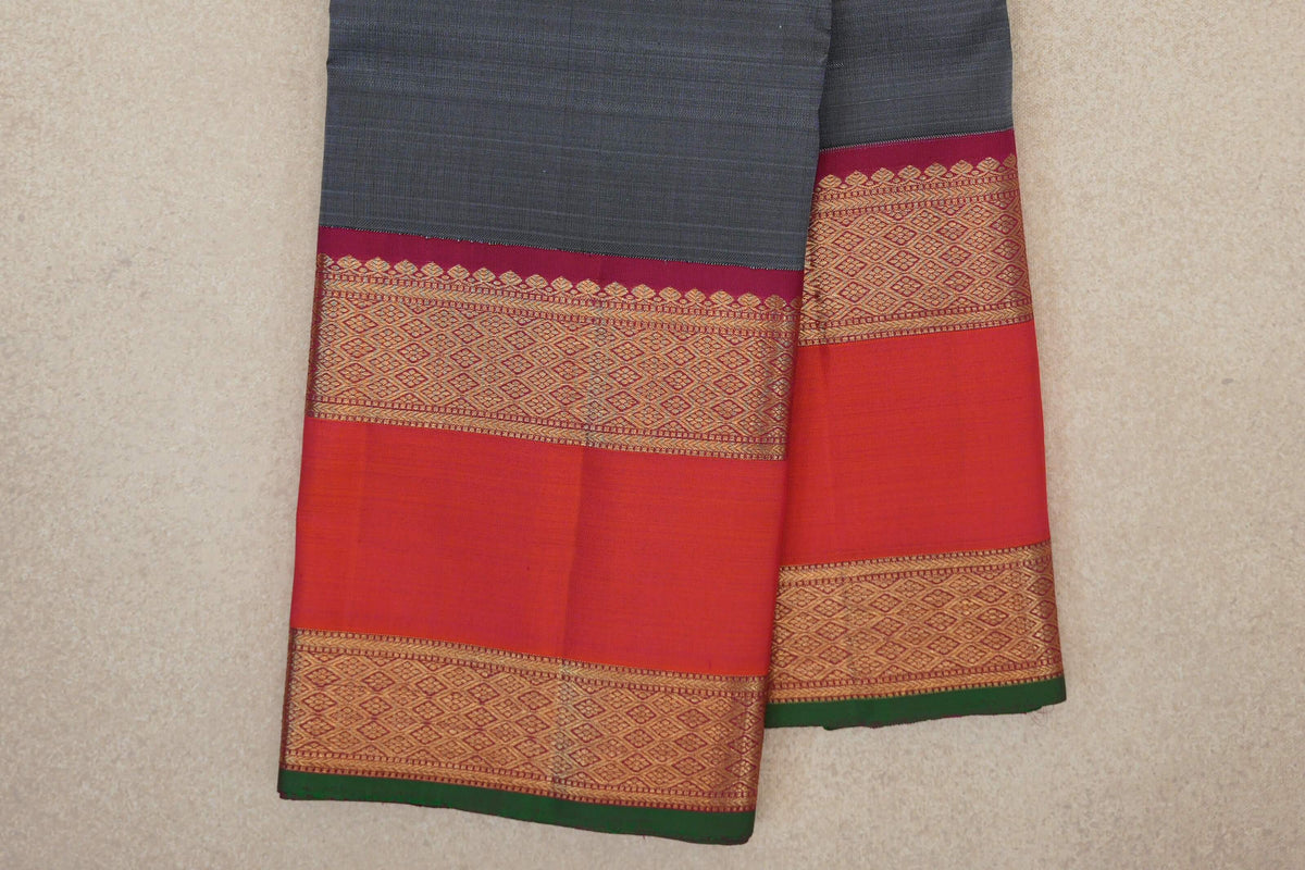 Steel Blue Grey Vintage Kanjivaram Silk Saree border