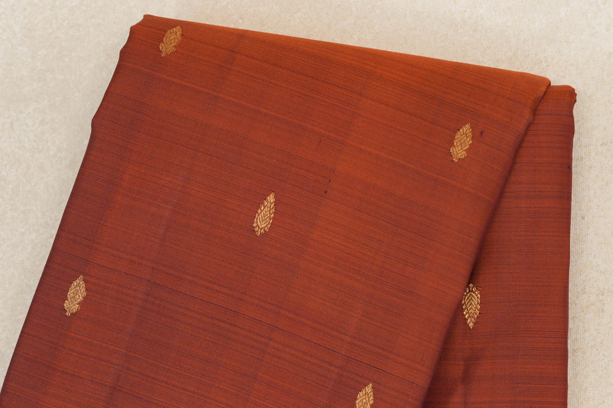 Rust with Deep Bottle Green with Deep Violet Selvedge Borders Vintage Kanjivaram Silk Saree body