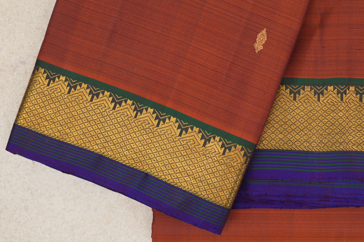 Rust with Deep Bottle Green Vintage Kanjivaram Silk Saree border