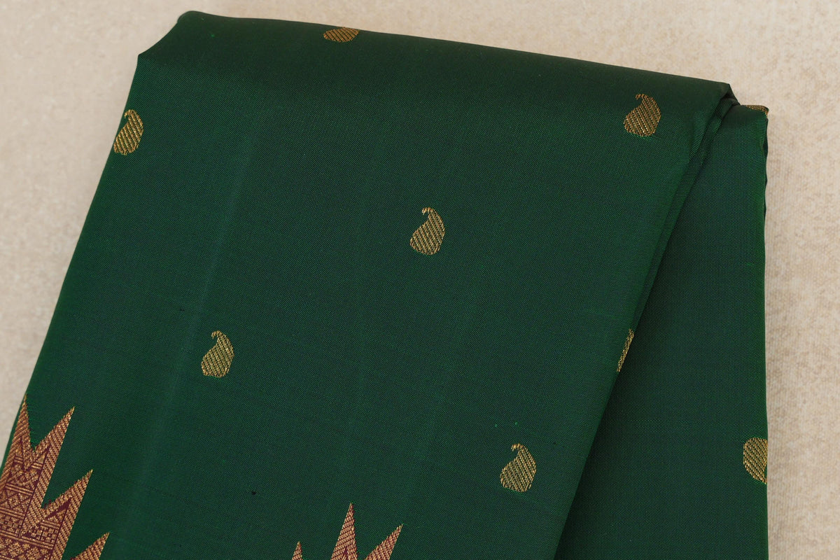 Deep Bottle Green with Deep Maroon Temple Borders Vintage Kanjivaram Silk Saree body