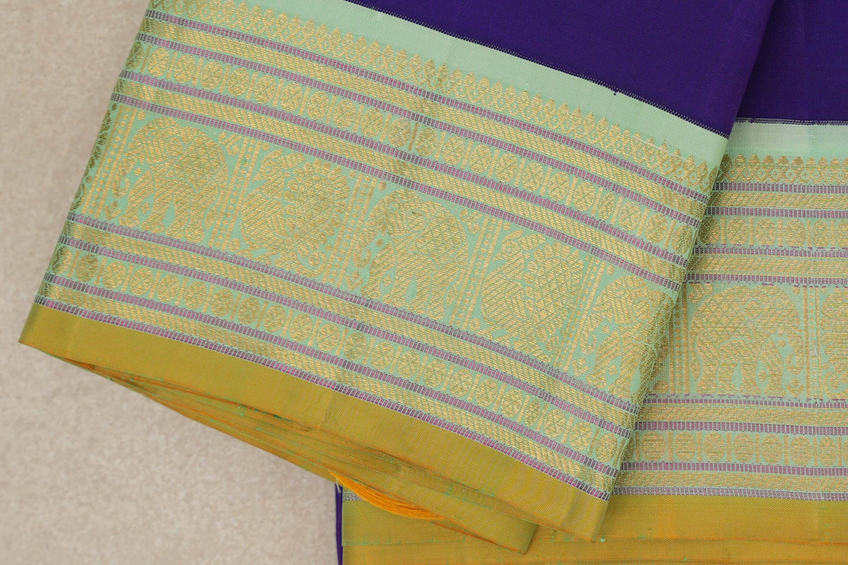 Deep Violet Purple Vintage Kanjivaram Silk Saree border