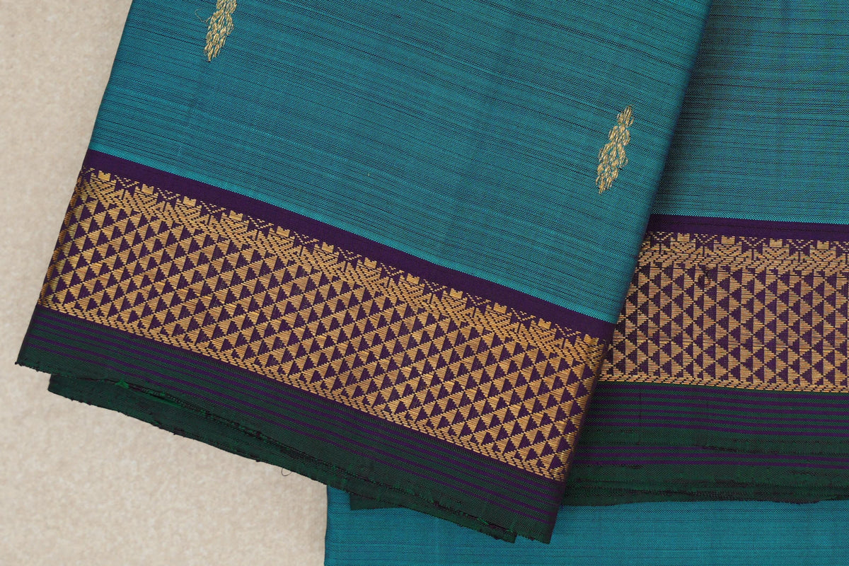Teal Blue Vintage Kanjivaram Silk Saree border