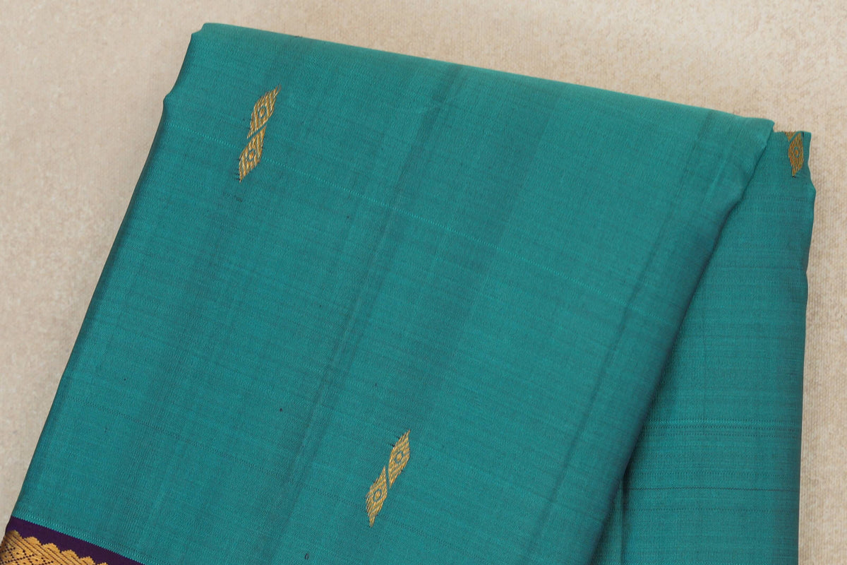 Aqua Blue with Deep Violet Purple with Deep Red Selvedge Borders Vintage Kanjivaram Silk Saree body