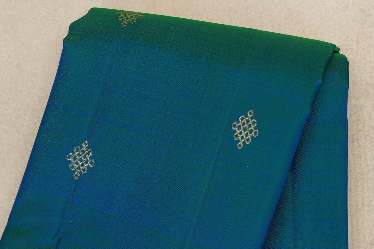 Peacock Blue with Dual Tone of Violet and Rani Pink with Mustard Oil Selvedge Borders Vintage Kanjivaram Silk Saree body