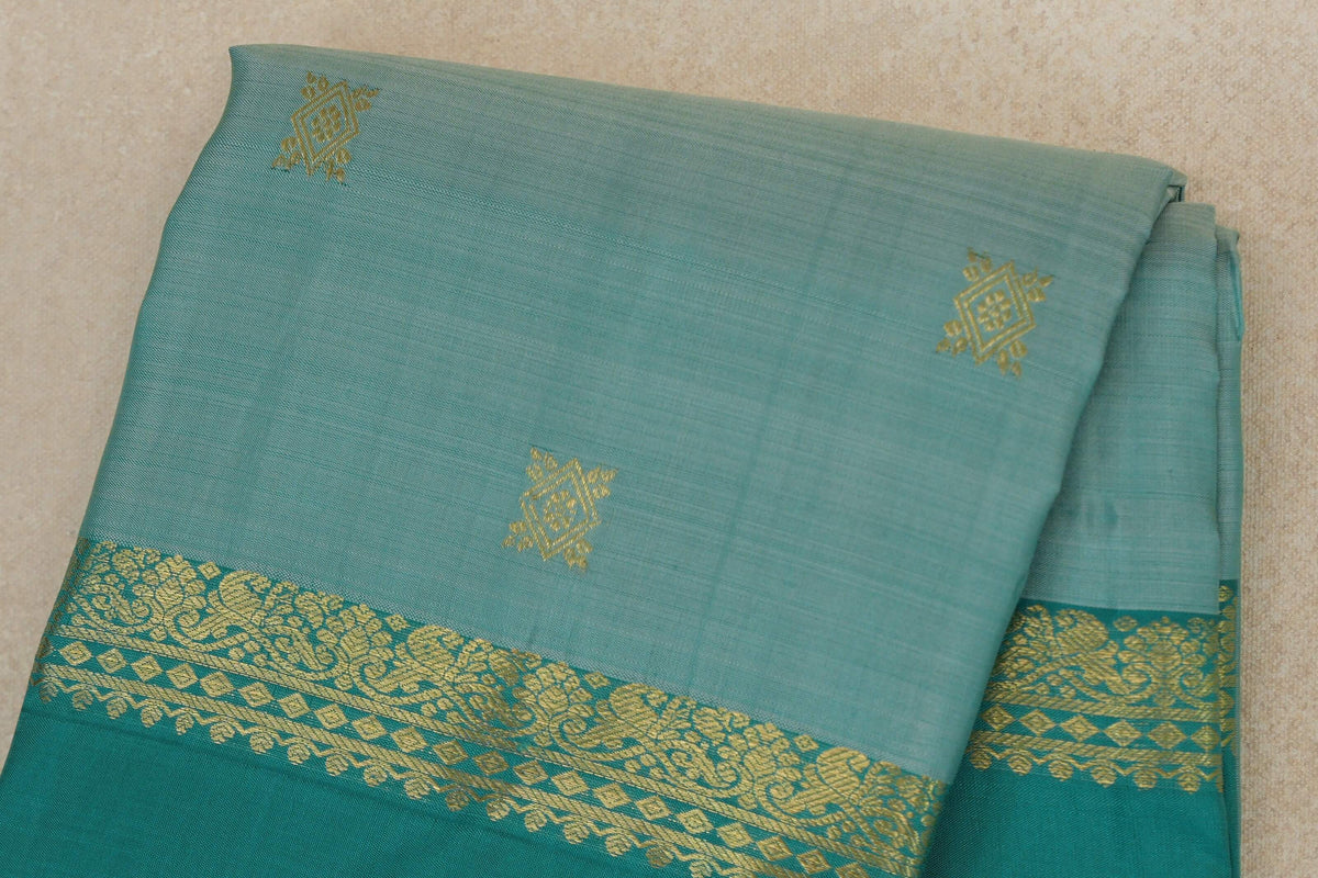 Pastel Aqua Green with Aqua Green Rettai Pettu Borders Vintage Kanjivaram Silk Saree body