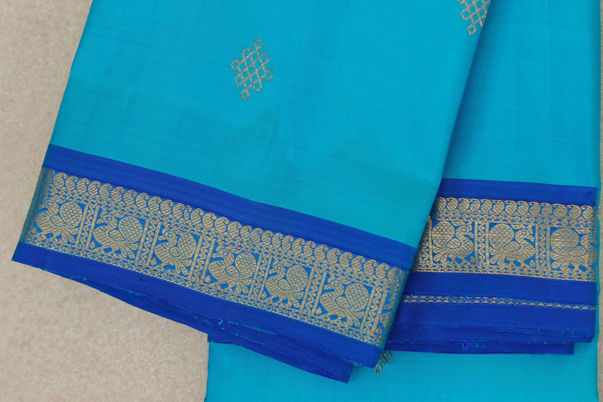 Bright Aqua Blue Vintage Kanjivaram Silk Saree border
