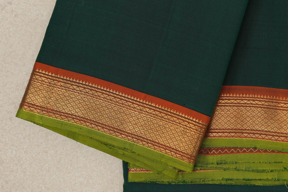 Deep Bottle Green Vintage Kanjivaram Silk Saree border