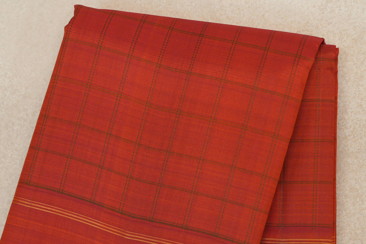 Reddish Orange with Rettai Pettu Borders Vintage Kanjivaram Silk Saree body