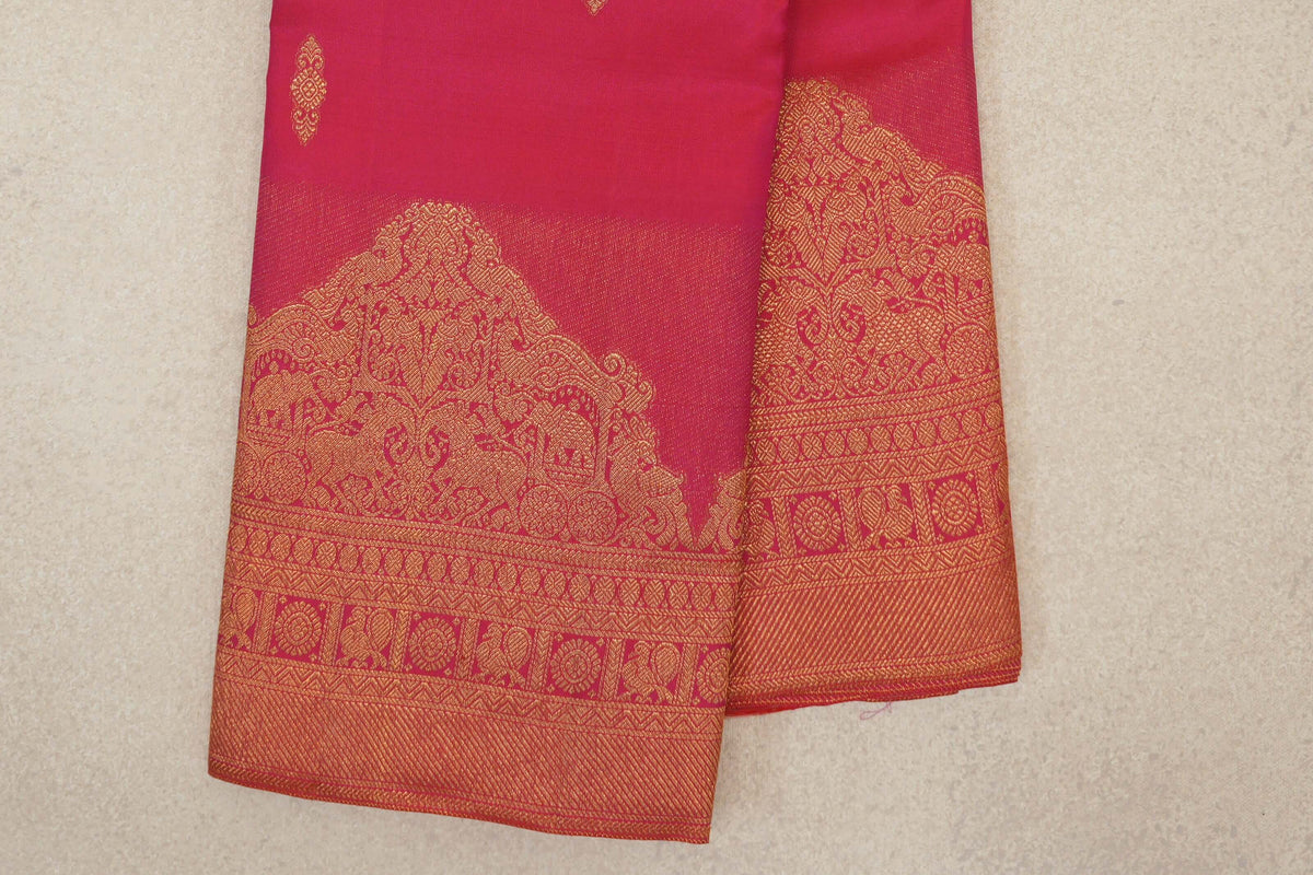 Bright Pink Vintage Kanjivaram Silk Saree border