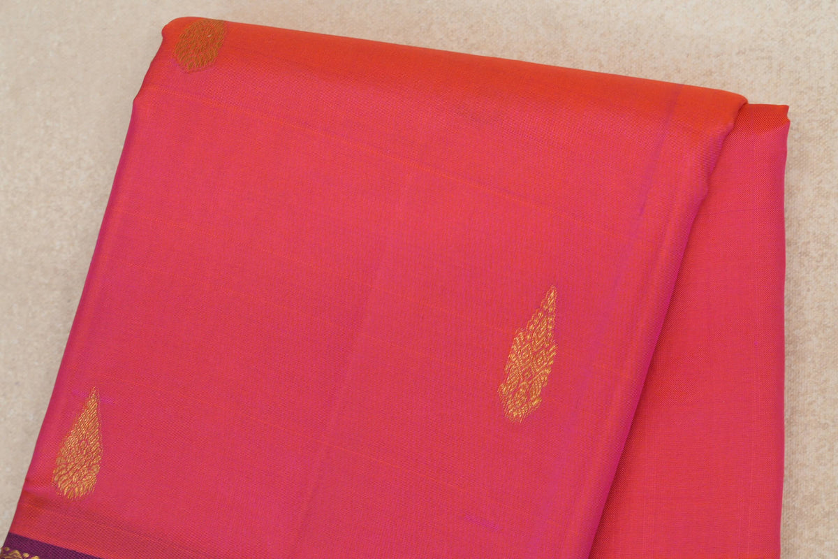 Orangish Pink with Deep Magenta Borders Vintage Kanjivaram Silk Saree body
