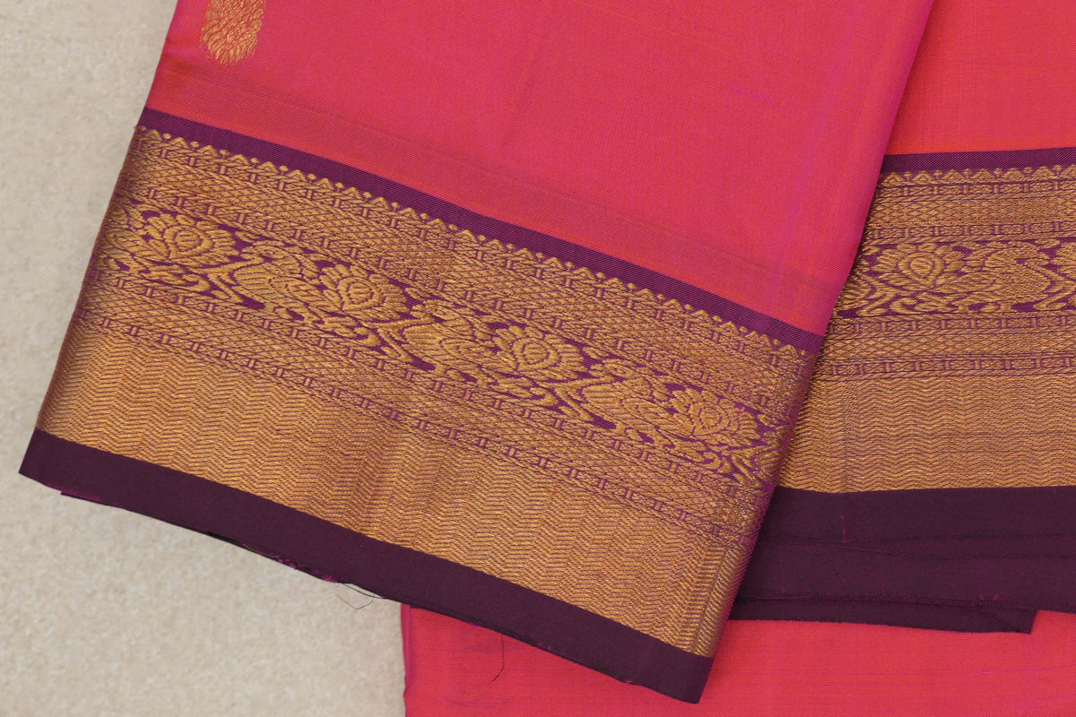 Orangish Pink Vintage Kanjivaram Silk Saree border