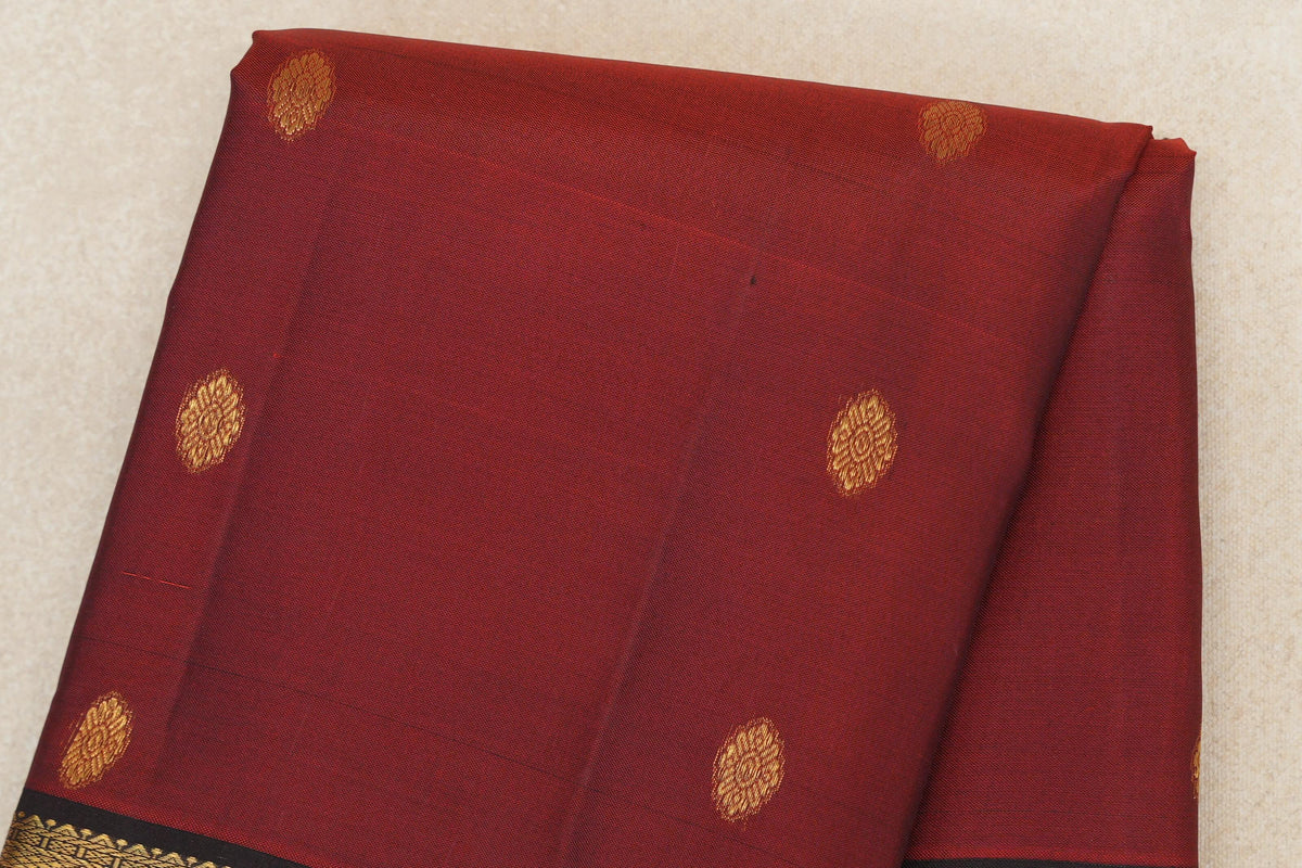 Dark Cherry Red with Kanjana Brown Borders Vintage Kanjivaram Silk Saree body
