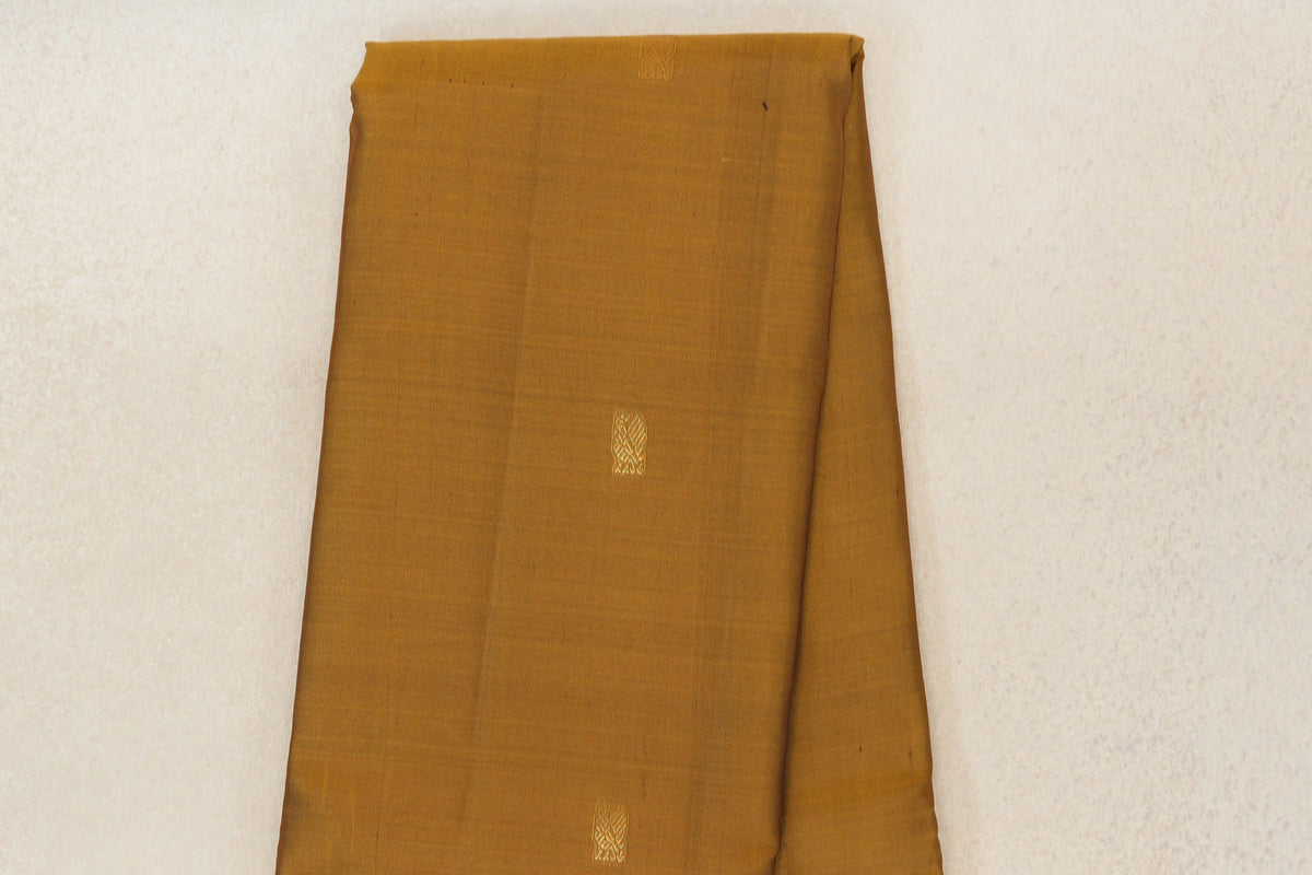 Golden Olive Green with Deep Plum with Emerald Green Selvedge Borders Light Weight Kanjivaram Silk Saree body