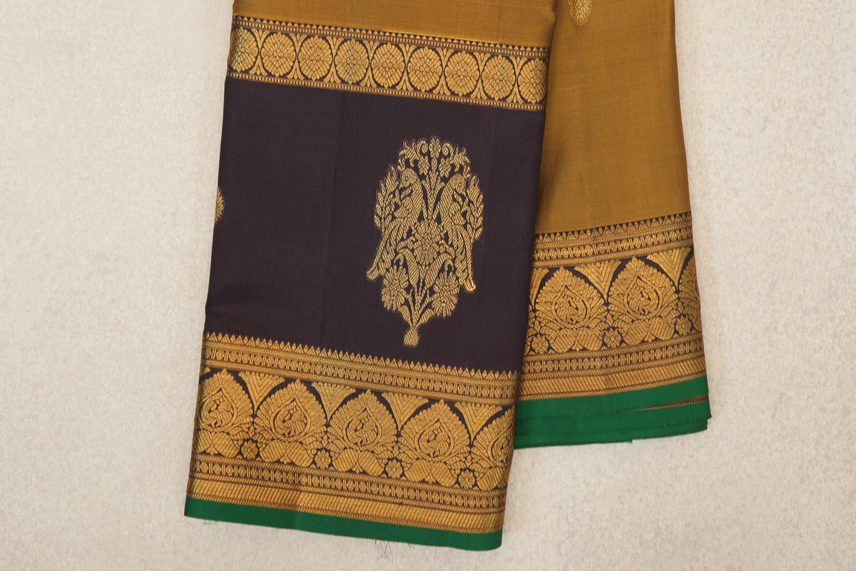 Golden Olive Green Light Weight Kanjivaram Silk Saree border