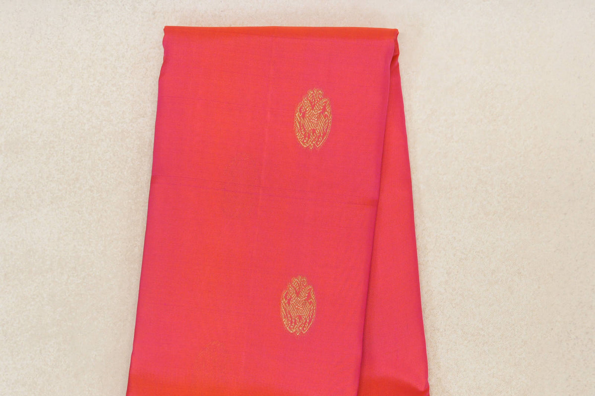 Orangish Pink with Reddish Magenta Rettai Pettu Borders Light Weight Kanjivaram Silk Saree body
