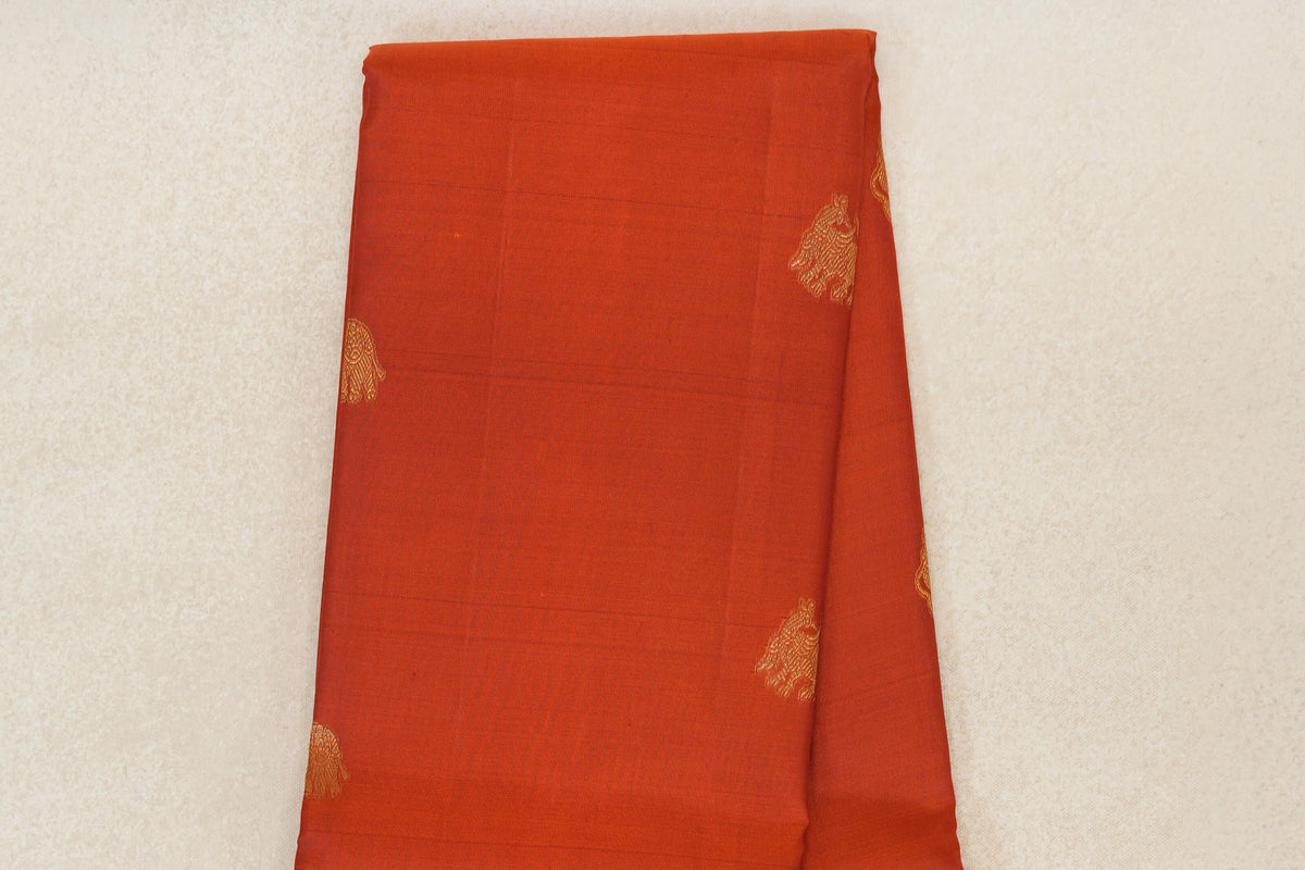 Rust Orange with Deep Reddish Maroon Rettai Pettu Borders Light Weight Kanjivaram Silk Saree body