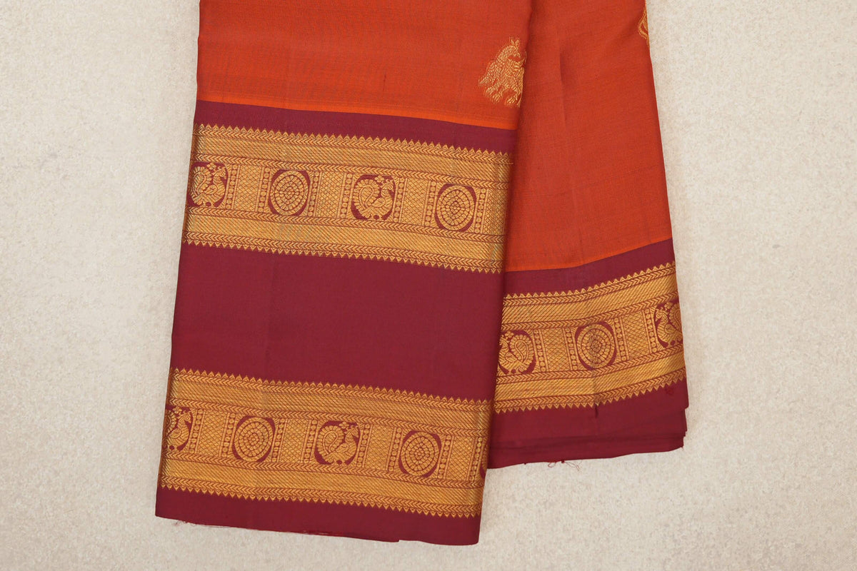 Rust Orange Light Weight Kanjivaram Silk Saree border