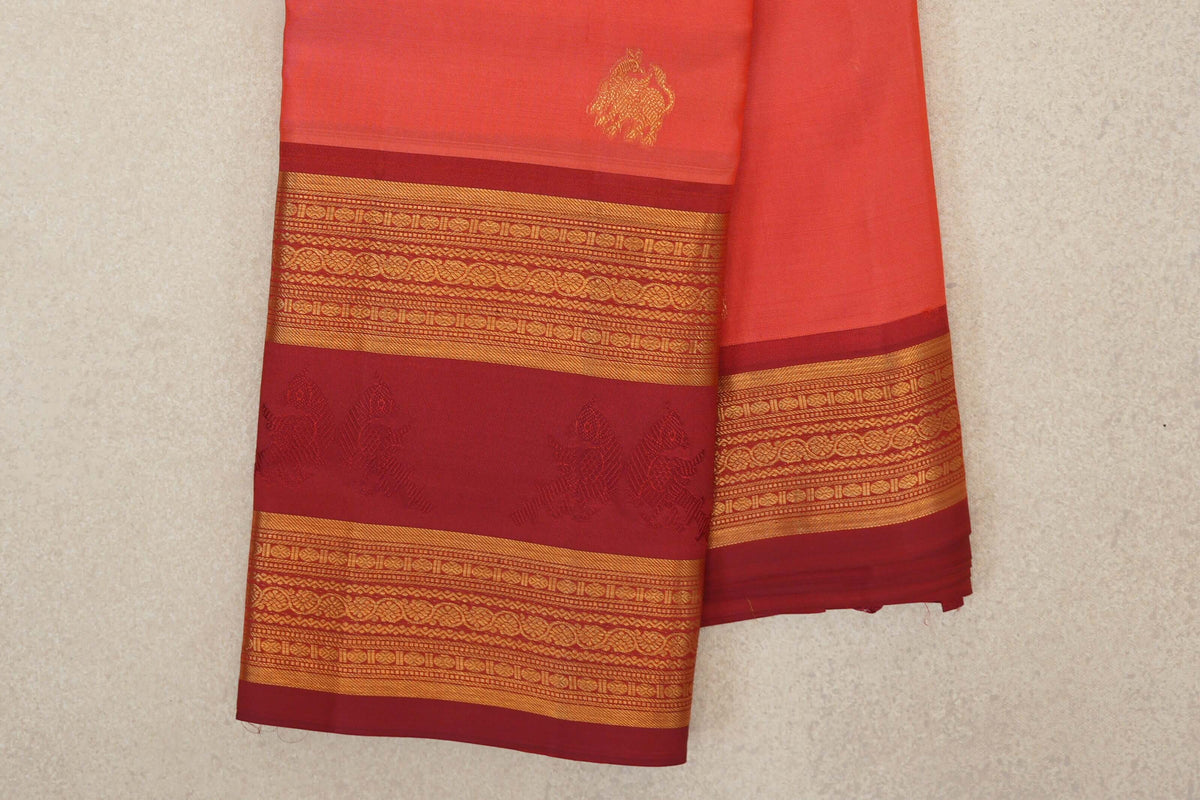 Coral Pink Light Weight Kanjivaram Silk Saree border
