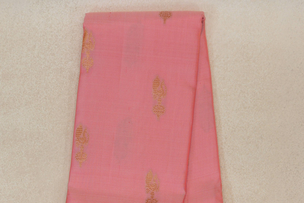 Pastel Pink with Coral Red with Dark Green Selvedge Borders Light Weight Kanjivaram Silk Saree body