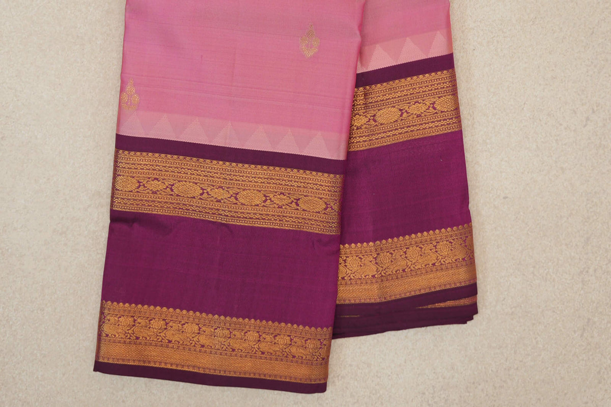 Light Rose Pink Light Weight Kanjivaram Silk Saree border