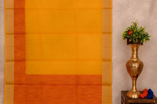 Vibrant Yellow Silk Cotton Saree with Orange Pallu & Matching Blouse SS2661