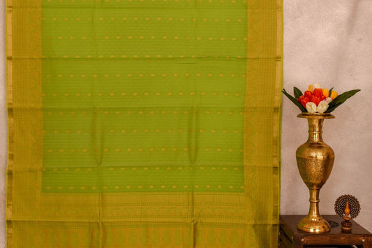 Elegant Light Green Silk Cotton Saree with Greenish Yellow Border & Matching Blouse