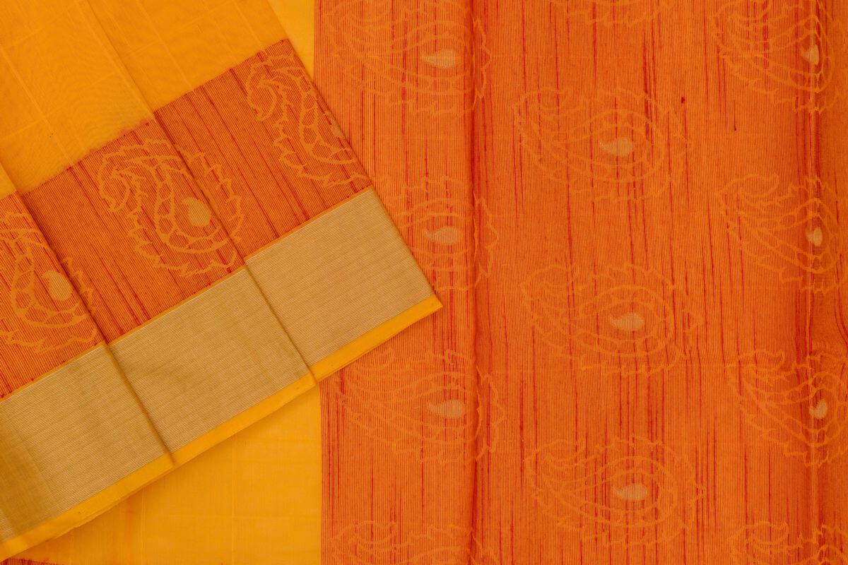 Vibrant Yellow Silk Cotton Saree with Orange Pallu & Matching Blouse